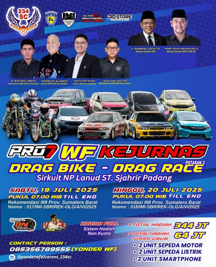 Adu Ketangkasan di Pro 7 WF Kejurnas Drag Race Putaran 3 & Drag Bike di Sirkuit NP Lanud Padang