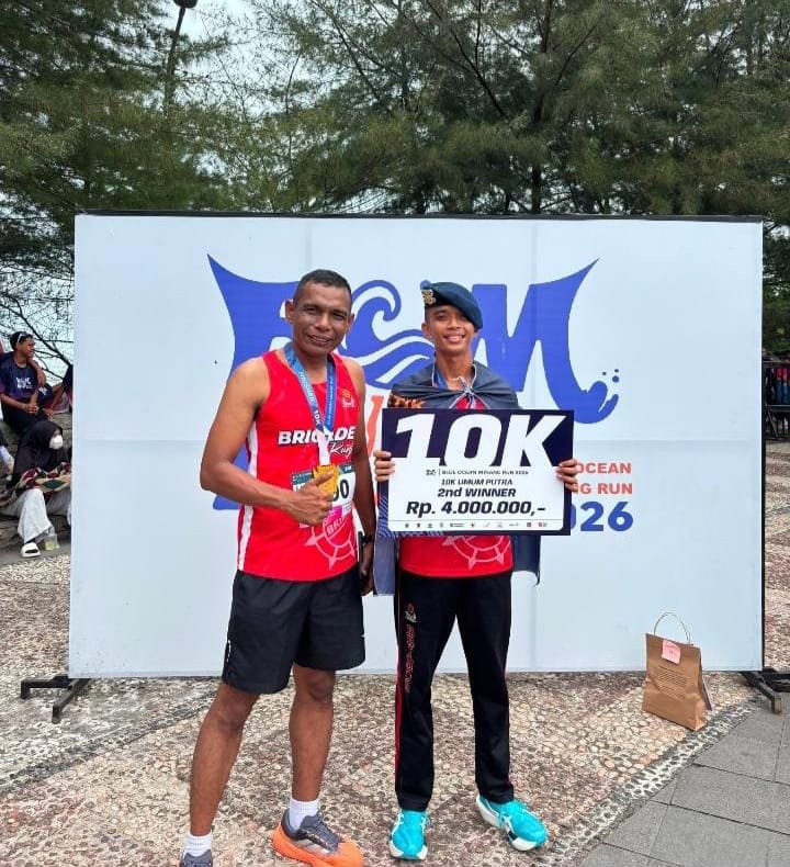 Bripda Andre Maulana Raih Juara 2 10K BOM Run 2026, Harumkan Nama Brimob Polda Sumbar