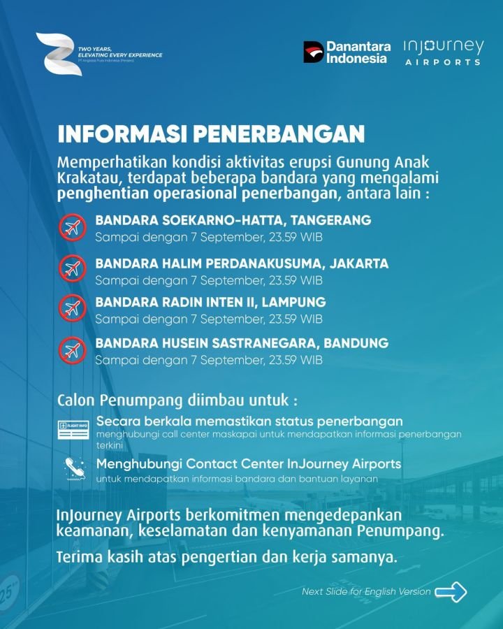 Dampak Erupsi Anak Gunung Krakatau, Beberapa Penerbangan Menuju dan Dari BIM Dibatalkan