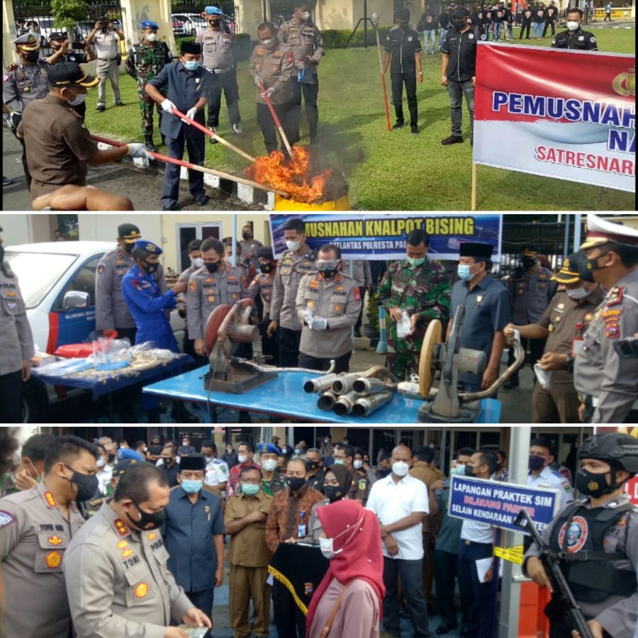 Kapolda Sumbar Bersama Forkopimda Musnahkan BB Knalpot Bising dan 30 Kg Ganja di Polresta Padang