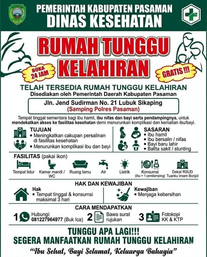 Dinas Kesehatan Pasaman Sediakan Rumah Tunggu Kelahiran Gratis, Dekat RSUD Tuanku Imam Bonjol