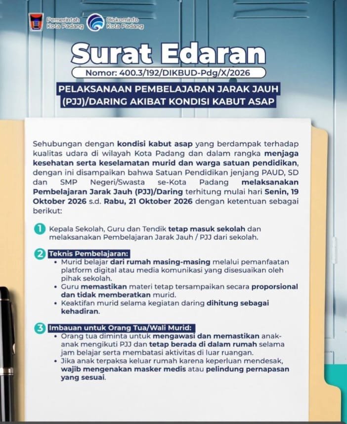 Dinas Pendidikan Kota Padang Perpanjang PJJ Hingga Rabu