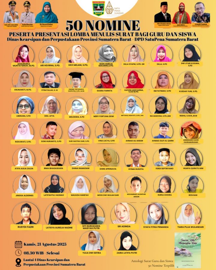 Dipresentasikan, 50 Surat Lomba Menulis untuk Guru dan Siswa  Sumbar 2025