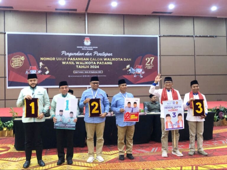 Ditetapkan pada Rapat Pleno Terbuka, Ini Nomor Urut Pasangan Cawako dan Cawawako Padang