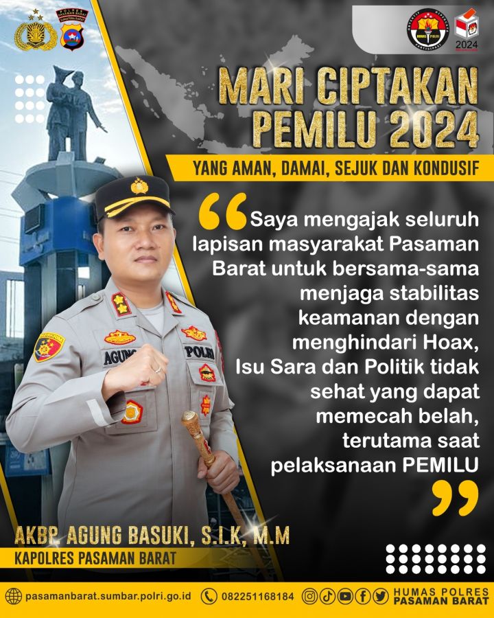 Dukung Pemilu Damai, Satgas Humas Polres Pasbar Beri Imbauan Kamtibmas Melalui Sarana Sosial Media