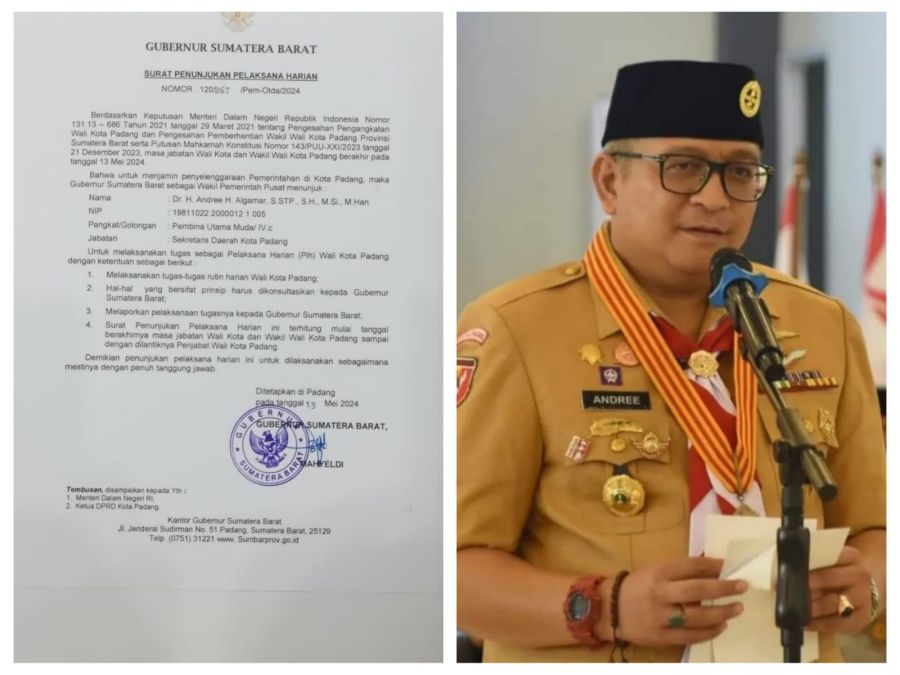 Gubernur Sumbar Tunjuk Andree Algamar Menjadi Plh Wali Kota Padang