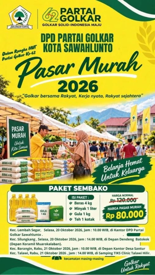 HUT ke-62, Golkar Sawahlunto Gelar Pasar Murah di Empat Kecamatan