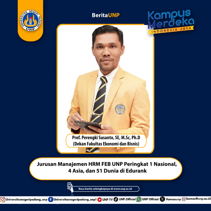 Jurusan Manajemen HRM FEB UNP Peringkat 1 Nasional, 4 Asia, dan 51 Dunia di Edurank