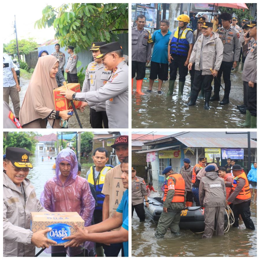 Kapolda Sumbar Bersama Wakapolda & PJU Tinjau Lokasi Banjir, Salurkan Bantuan ke Warga Terdampak