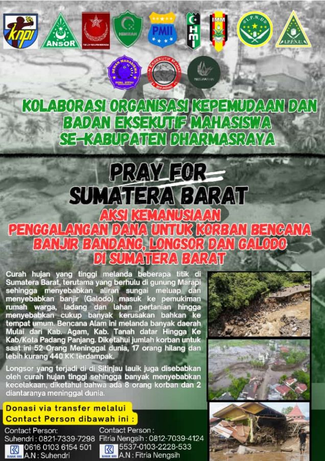KNPI bersama OKP & BEM se Dharmasraya Gelar Aksi Kemanusiaan Peduli Banjir & Longsor Bencana Sumbar