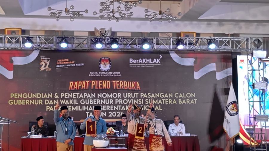 KPU Tetapkan Paslon Mahyeldi-Vasco Nomor Urut 1 dan Paslon Epriyadi-Ekos Nomor Urut 2