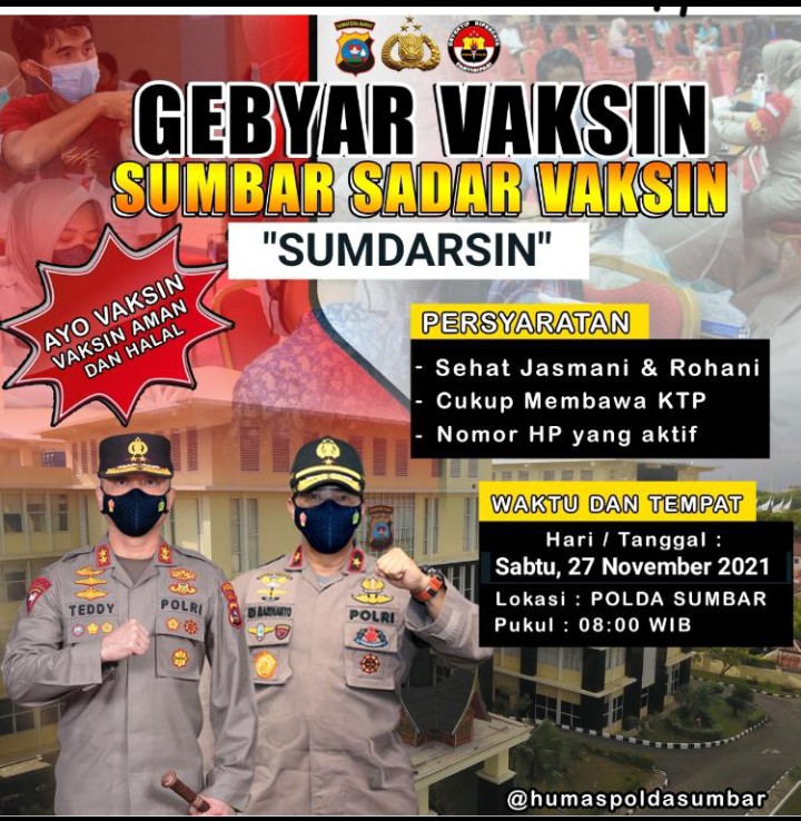 Lagi, Sabtu Depan Polda Sumbar Buka Gebyar Vaksinasi