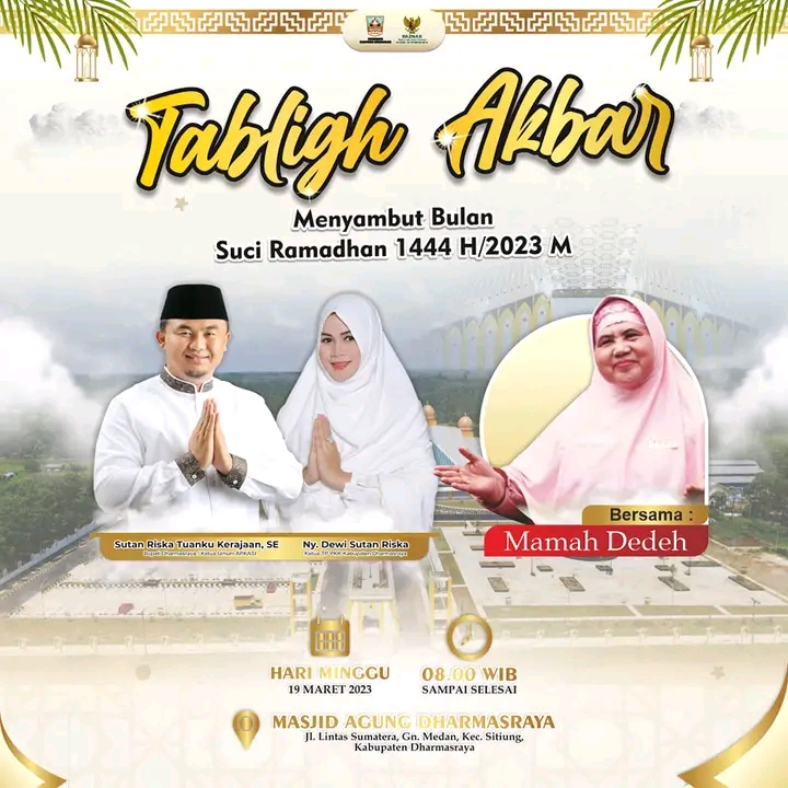 Lusa Pagi Mamah Dedeh Tablig Akbar di Masjid Agung Dharmasraya