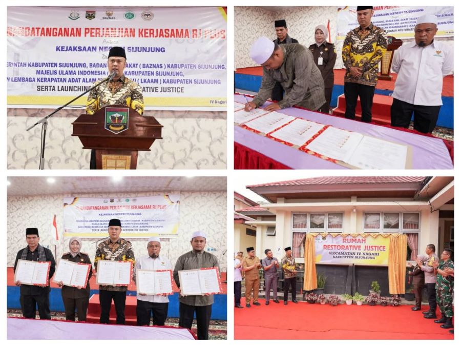 Pemkab, BAZNAS, MUI & LKAAM Tandatangani Kerjasama Restorative Justice Plus dengan Kejari Sijunjung