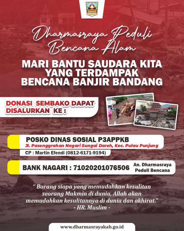 Pemkab Dharmasraya Galang Bantuan untuk Korban Banjir Bandang
