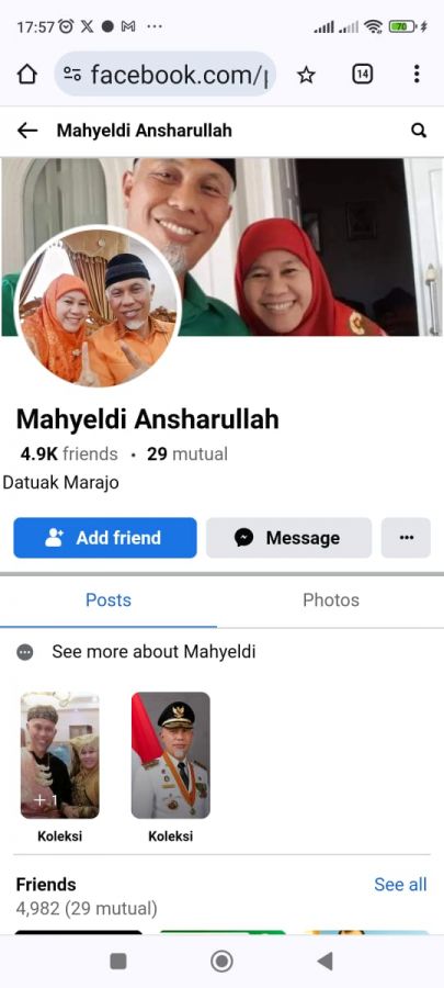Pemprov Sumbar Minta Masyarakat Waspadai Penipuan dari Akun FB Bodong Atas Nama Gubernur Mahyeldi
