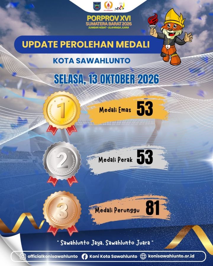 Porprov Sumbar 2026, Sawahlunto Kumpulkan 53 Emas, Pemko Siapkan Bonus Atlet Rp4 Miliar