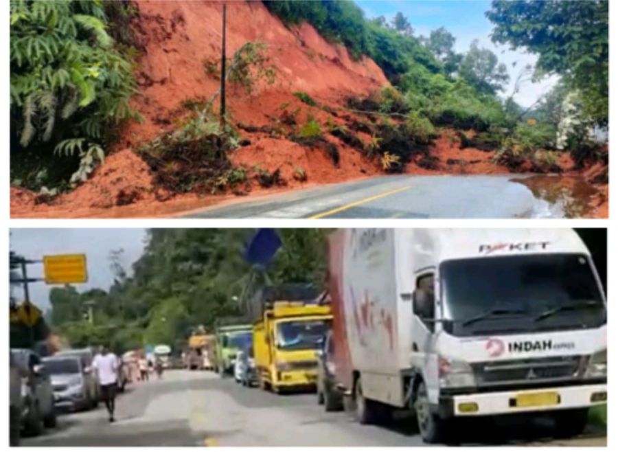 Tanah Longsor di Tanjung Gadang Kab Sijunjung, Sudah 5 Jam Lebih Jalan Lintas Sumatera Lumpuh Total