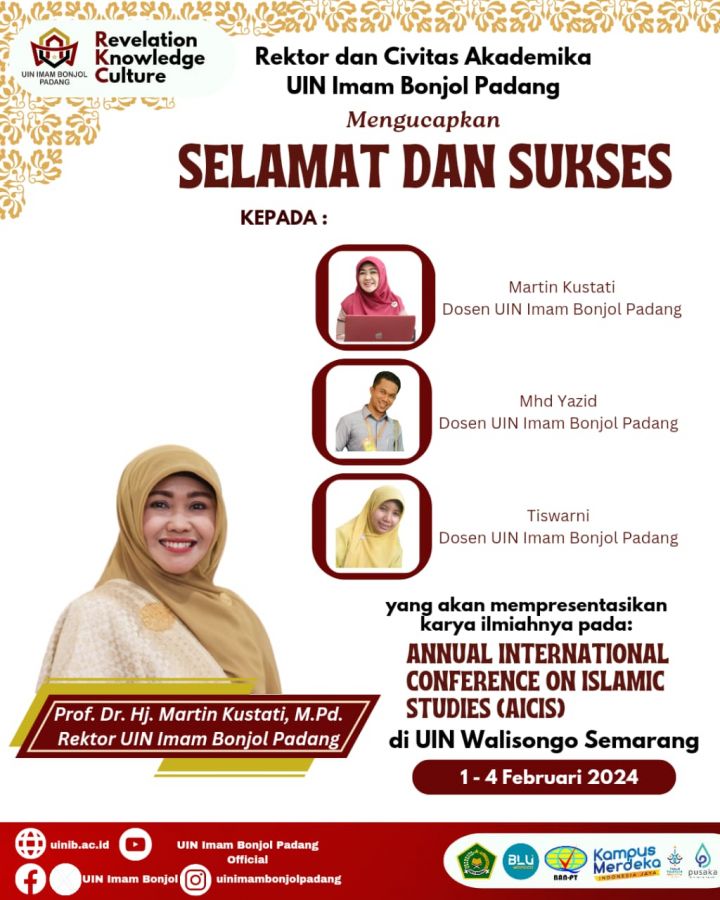 Tiga Dosen UIN IB Padang Siap Presentasikan Paper Dalam Pegelaran AICIS 2024
