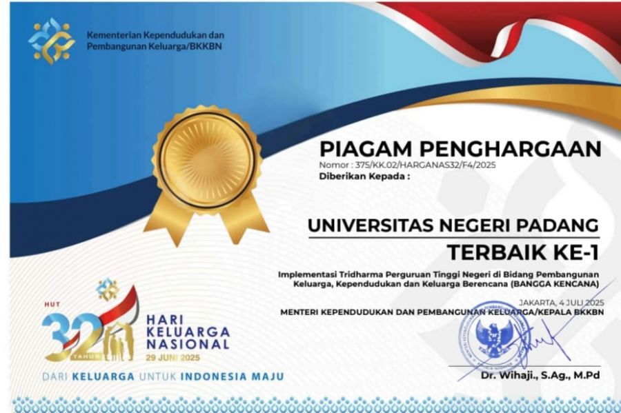 UNP PTN Terbaik-1 dalam Implementasi Bangga Kencana dari KemendukBangga/BKKBN Tahun 2025